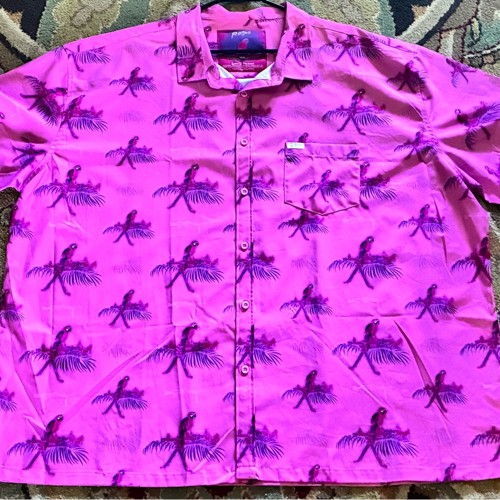 Retro Rifle 4x Men's Pink Parrot Print Button-Up Shirt